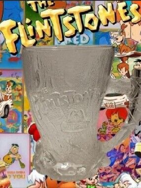 Vintage 1993 McDonald's The Flintstones Clear Glass  Collectible Mug